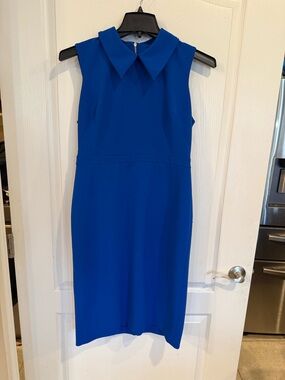 Calvin Klein woman’s blue sleeveless collared sheath midi office dress size 14